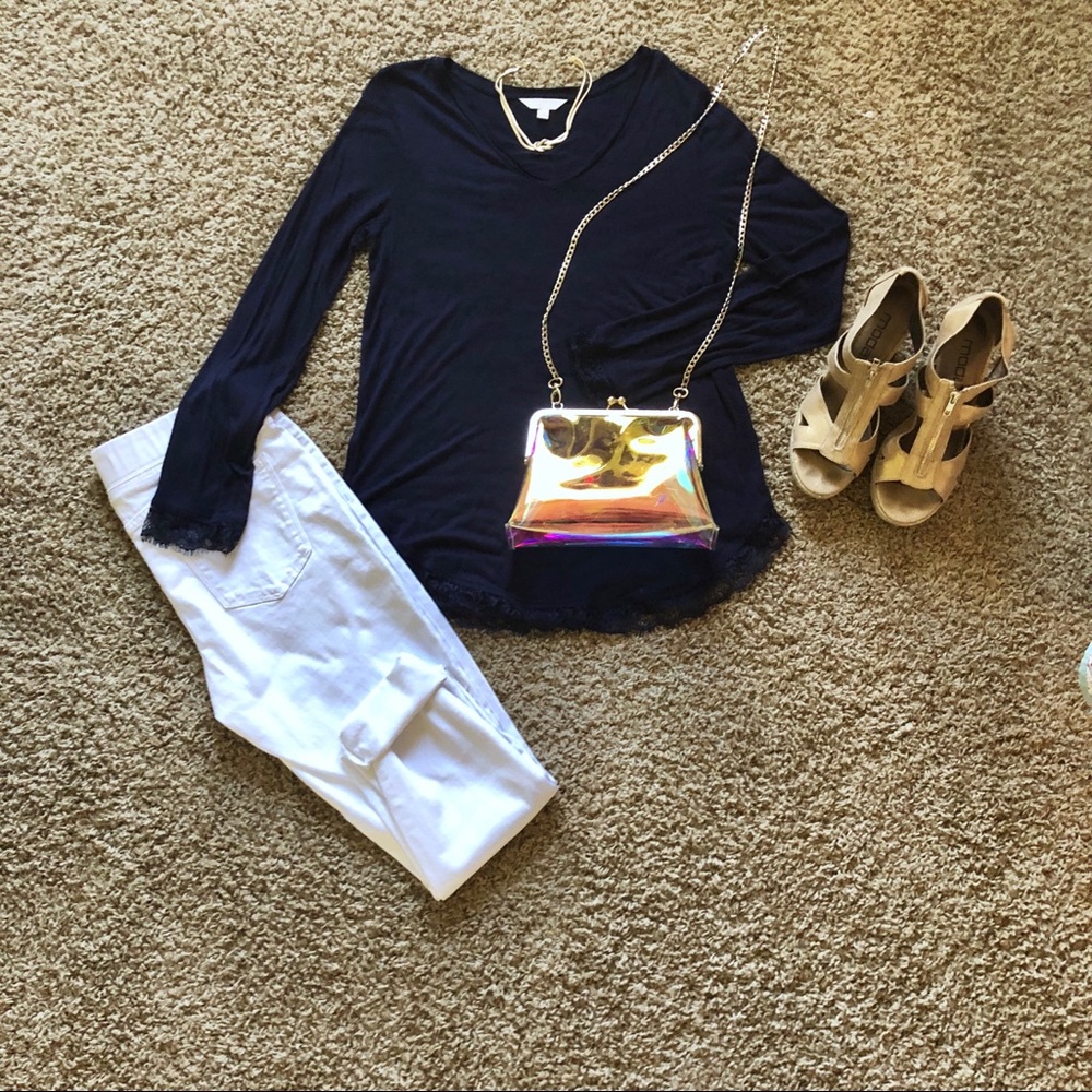 Charming Charlie Navy shirt with lace detail